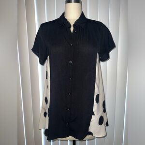 Polka Dots!  TRUTH + STYLE Button Down Top Peplum Black And Cream White Size XS